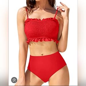 TEMPT ME WOMEN'S RED SMOCKED 2 PIECE SWIMSUIT SUZE LARGE NWOT